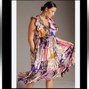 Anthropologie NWT Ruffled Patchwork MIDI Dress Size 14 P